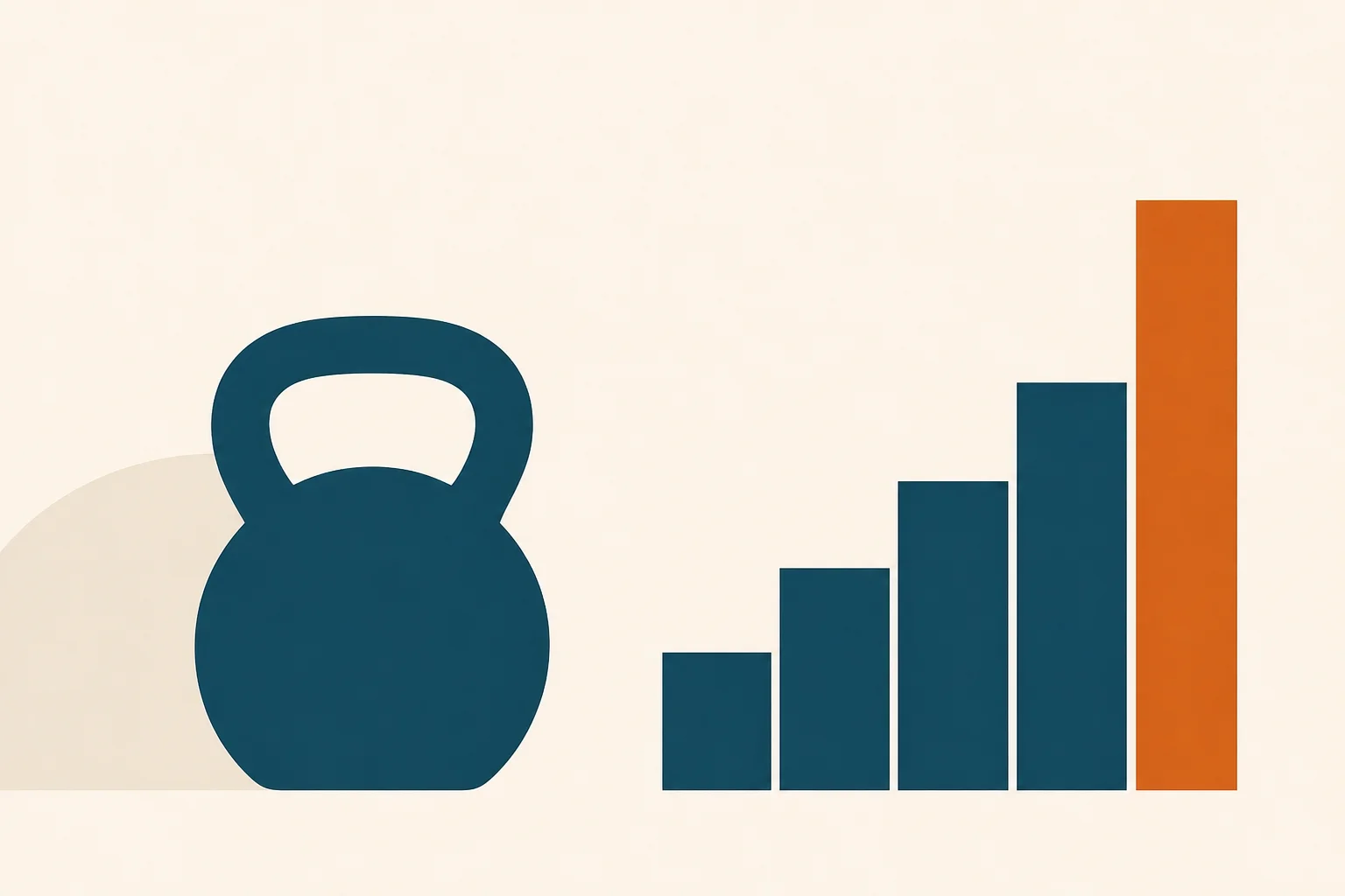 A teal kettlebell beside a rising stepped bar accented orange, illustrating training to preserve strength on GLP-1 drugs.