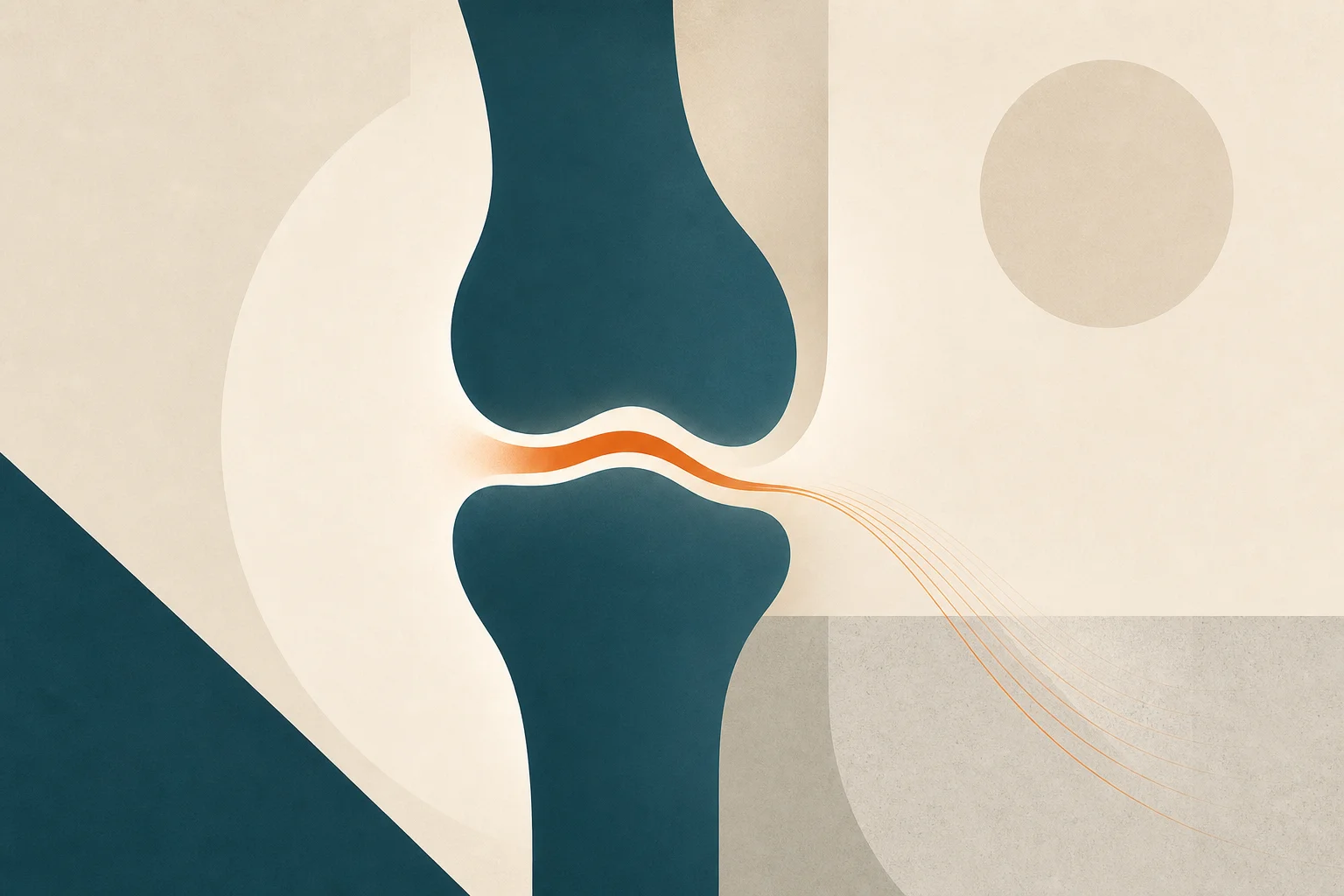 A teal knee-joint glyph with a descending orange pain line, illustrating reduced osteoarthritis pain on semaglutide.